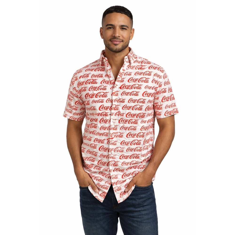 Coca-Cola Button-Down Shirt – Size‎ Small – Red & White Logo Print